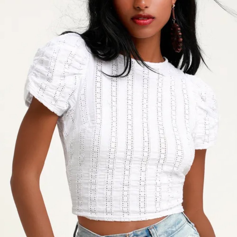 Free People Ivory Star Struck Tie-Back Lace Top XS